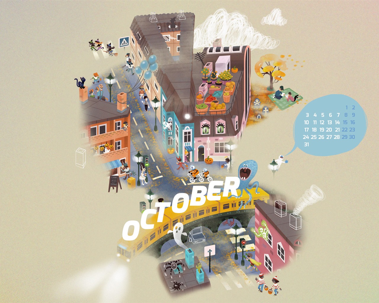 De octubre de el año 2016 fondo de pantalla de calendario (2) #16 - 1280x1024