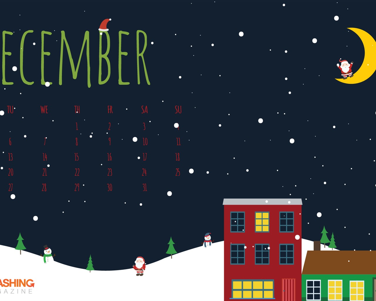 December 2016 Christmas theme calendar wallpaper (1) #16 - 1280x1024