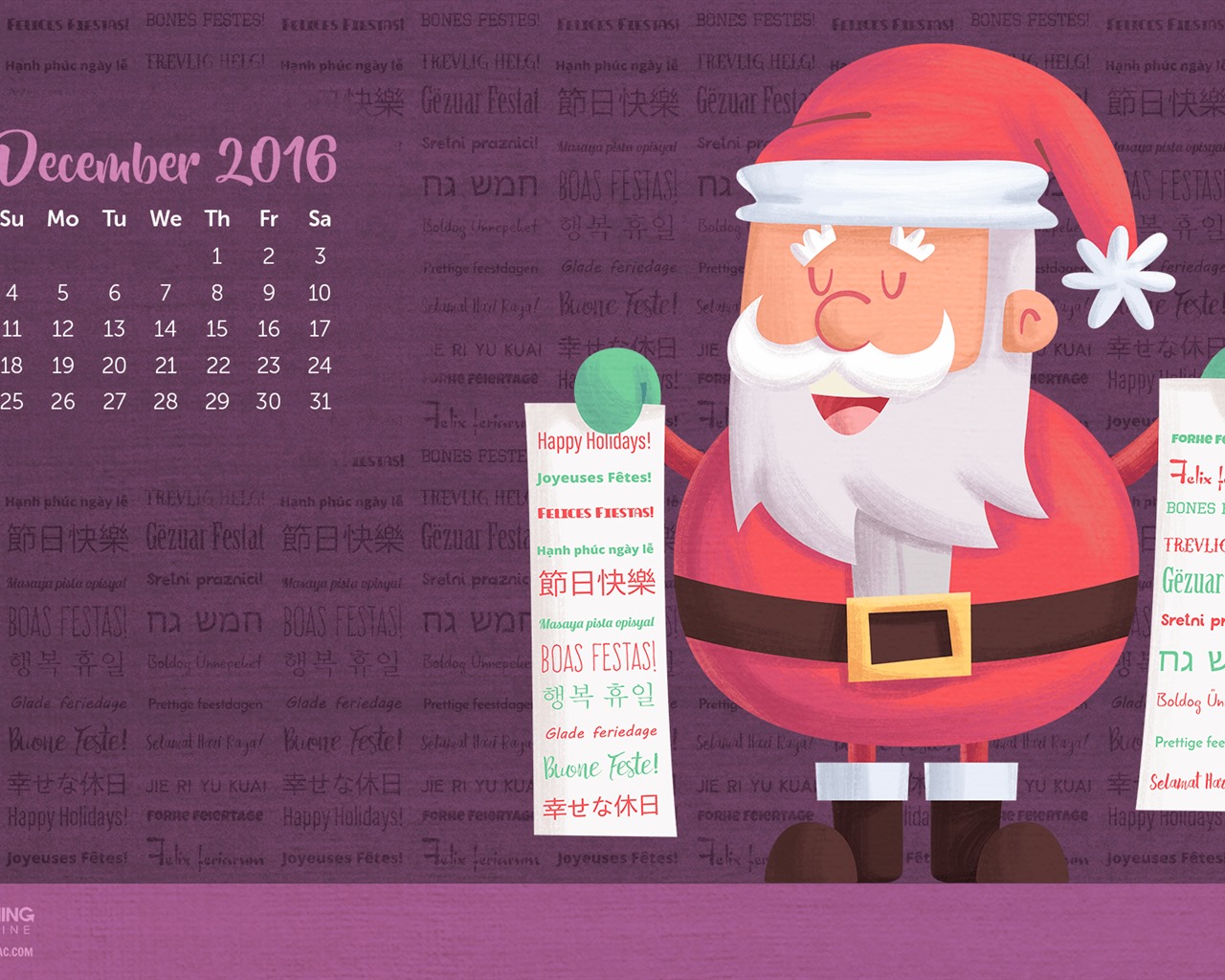 2016年12月 圣诞主题月历壁纸(一)24 - 1280x1024