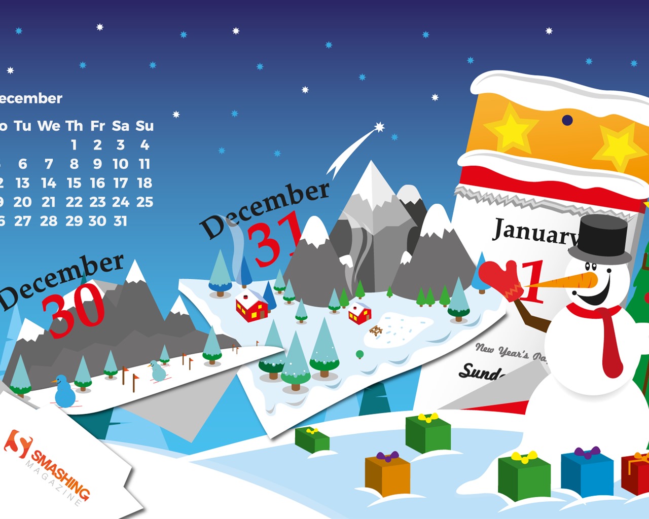 Fondo de escritorio del calendario de la Navidad de diciembre de 2016 (2) #10 - 1280x1024