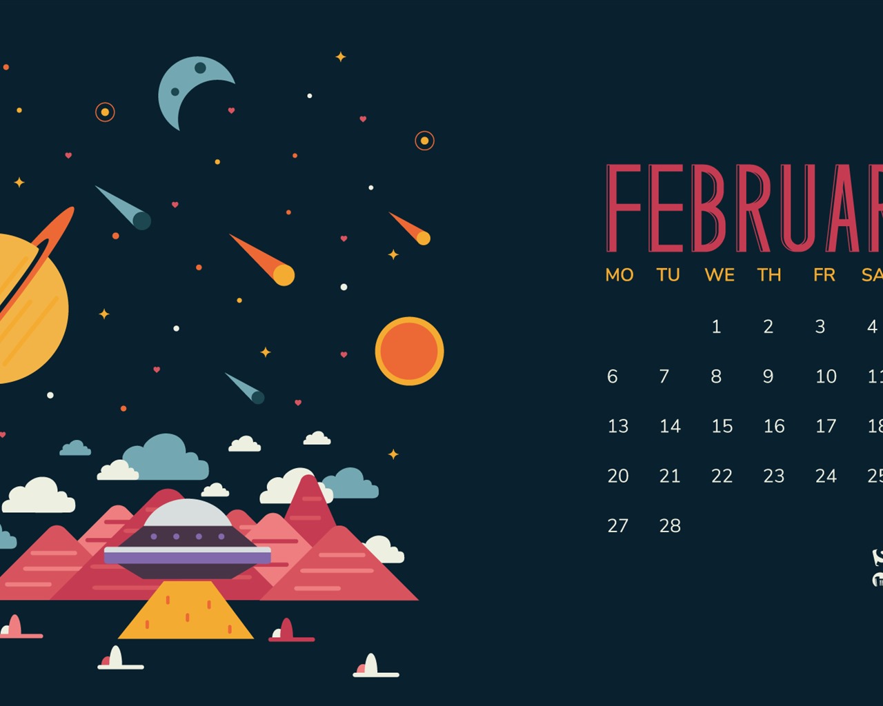 Fondo de escritorio de calendario de febrero de 2017 (2) #4 - 1280x1024