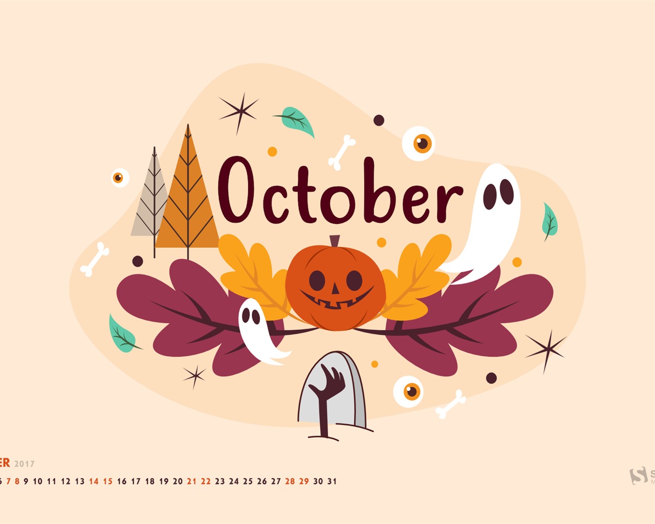 Oktober 2017 Kalender Hintergrundbild #1 - 1280x1024