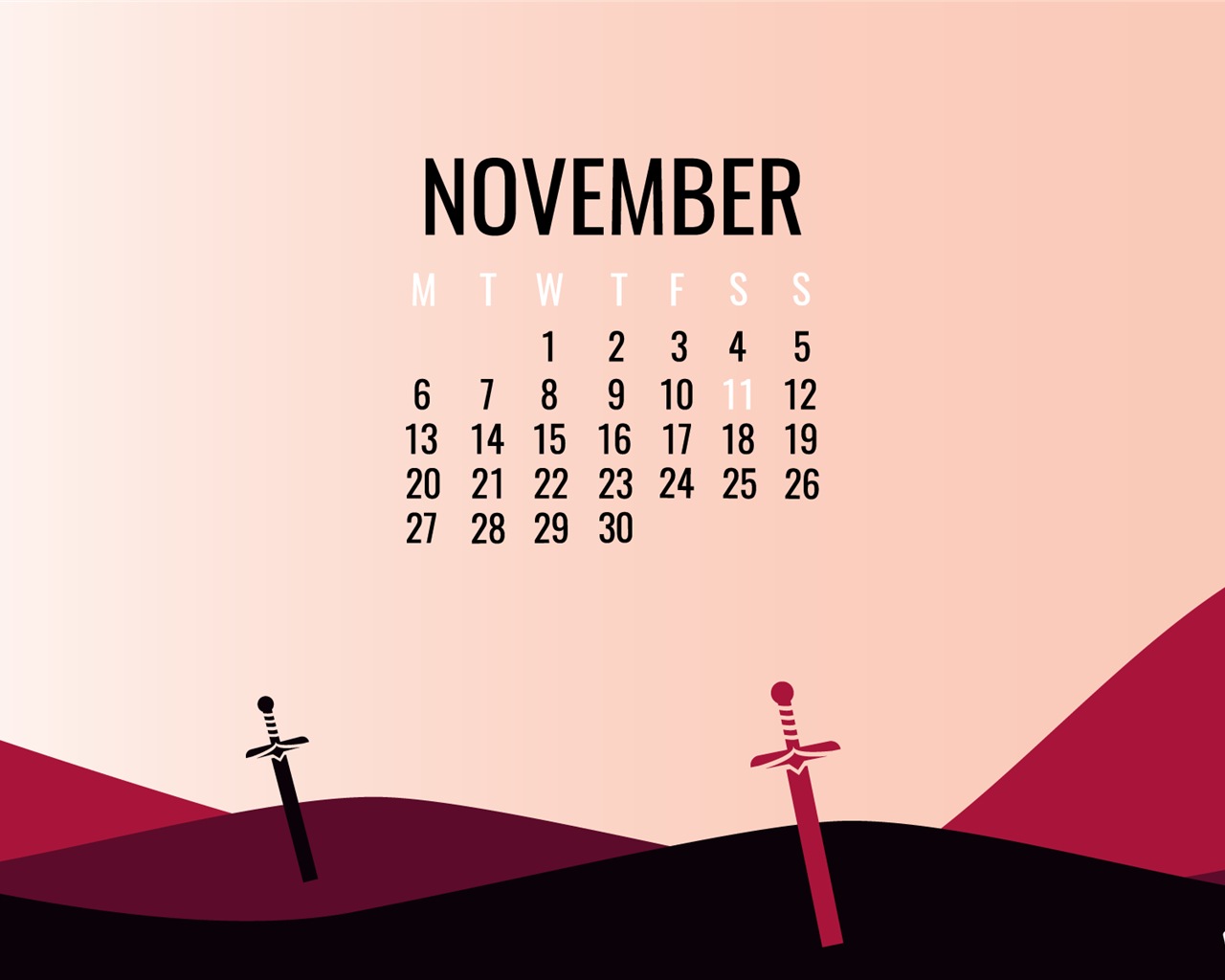 Listopad 2017 kalendář tapety #2 - 1280x1024