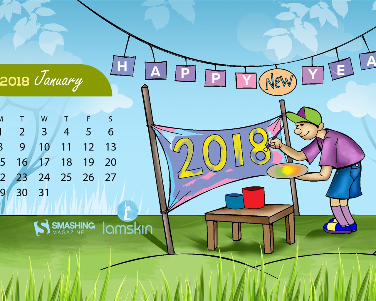 Januar 2018 Kalender Hintergrund #1 - 1280x1024