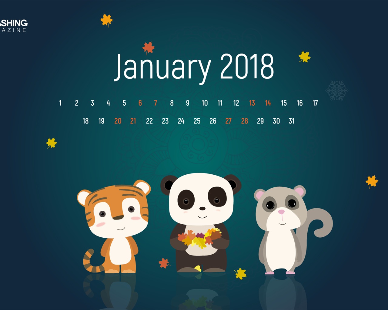 Fond d'écran du calendrier de janvier 2018 #11 - 1280x1024