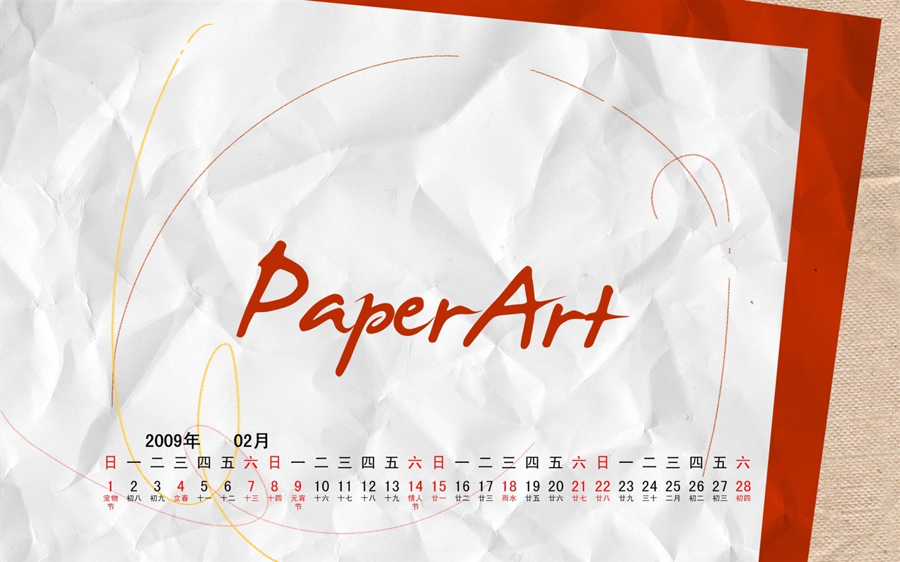 PaperArt 09 roků v kalendáři wallpaper února #5 - 1280x800