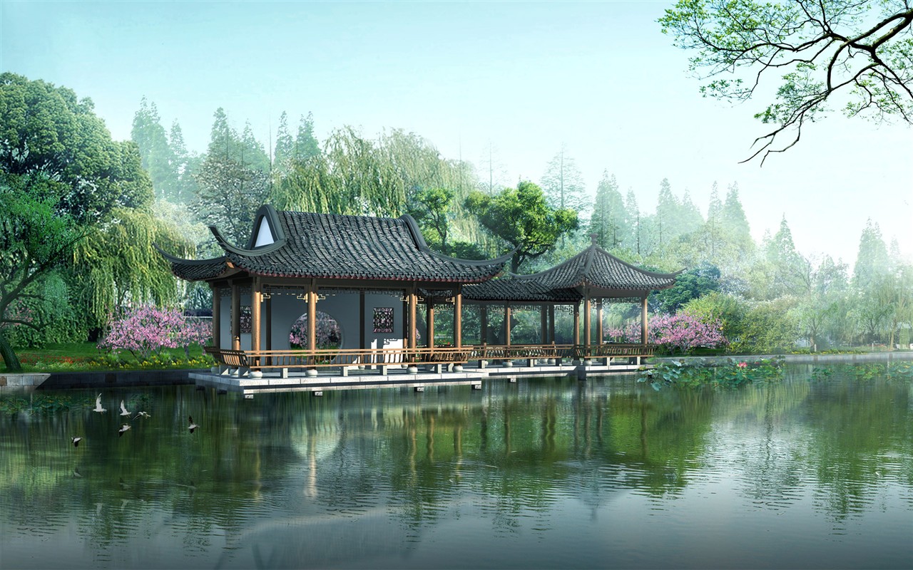 高清園林建築效果壁紙 #37 - 1280x800