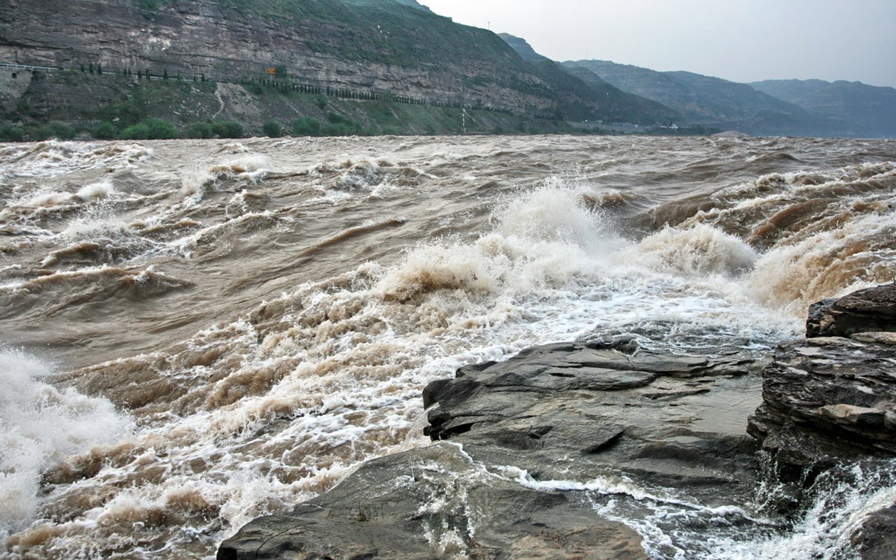 Neustále proudící Žlutá řeka - Hukou Waterfall cestovních poznámek (Minghu Metasequoia práce) #7 - 1280x800