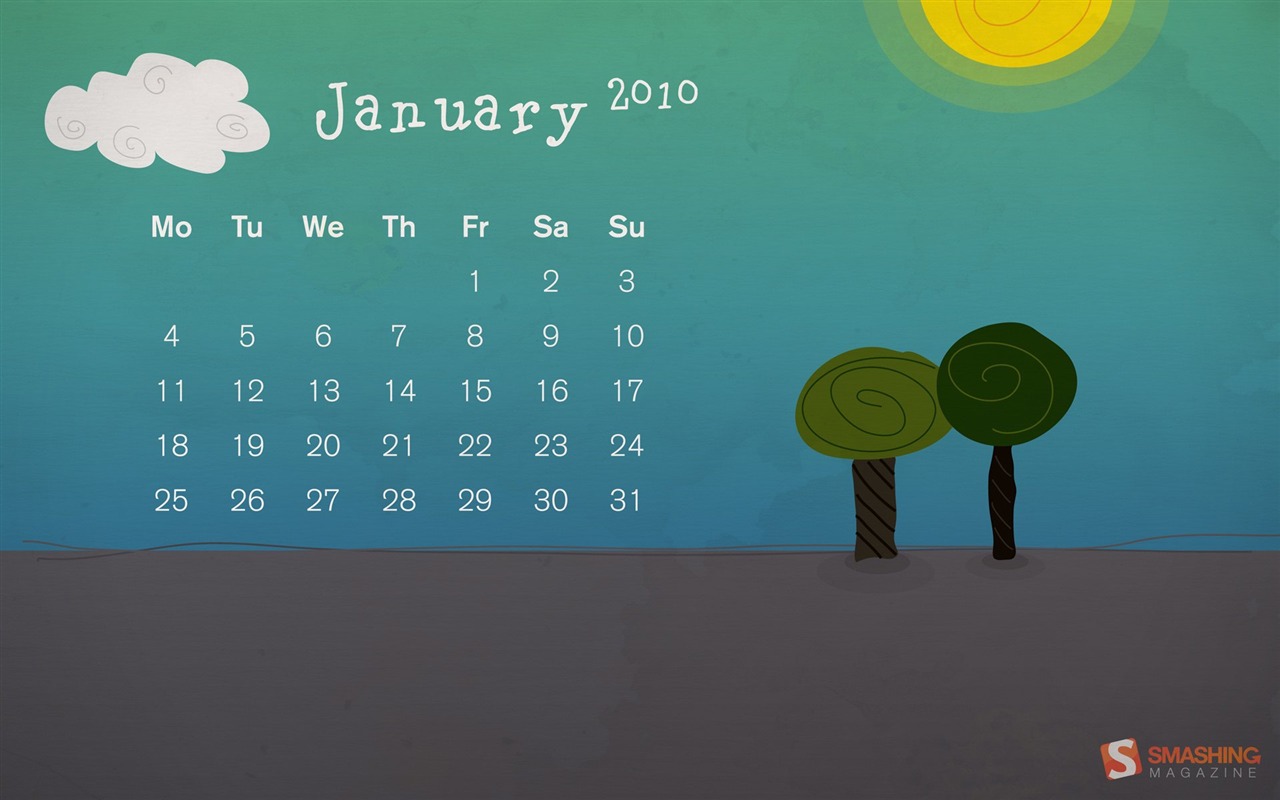 Januar 2010 Kalender Wallpaper #11 - 1280x800