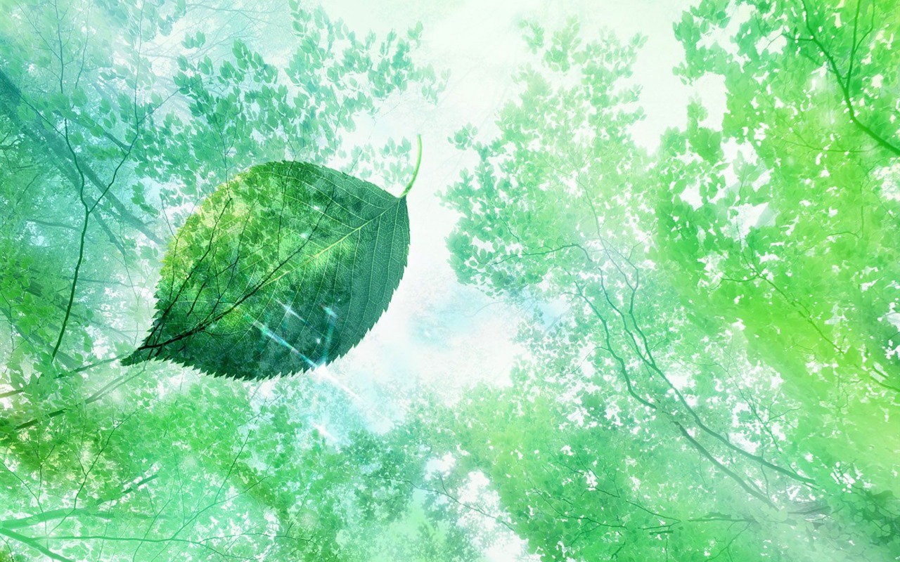 Watermark svěží zelený list tapety #15 - 1280x800
