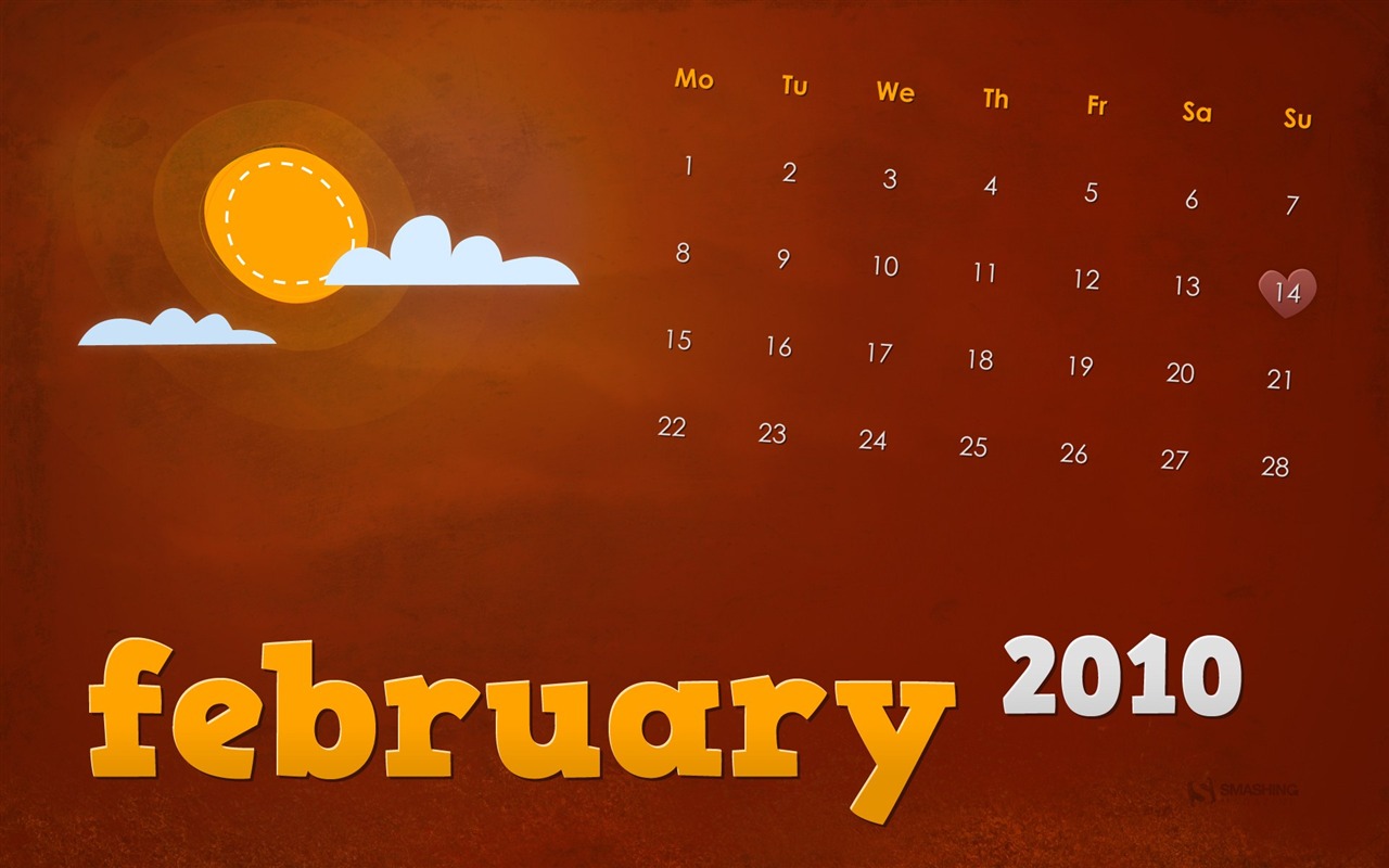 Februar 2010 Kalender Wallpaper kreative #12 - 1280x800