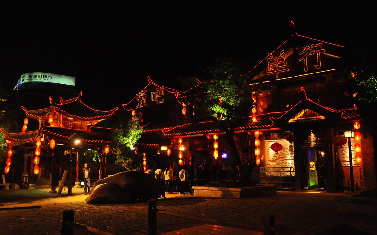 Starobylé město Lijiang Night (Staré Hong OK práce) #12 - 1280x800