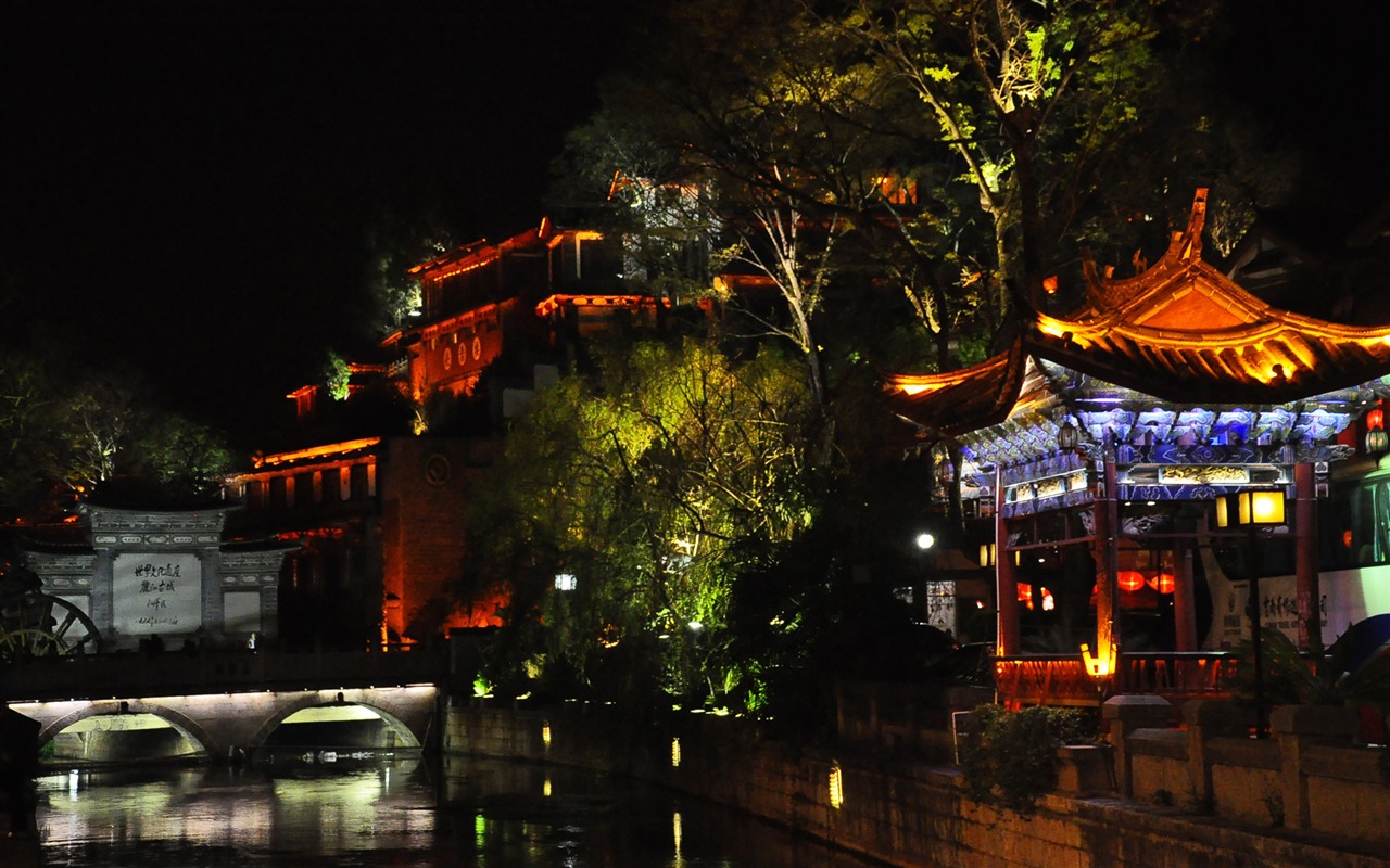Starobylé město Lijiang Night (Staré Hong OK práce) #16 - 1280x800