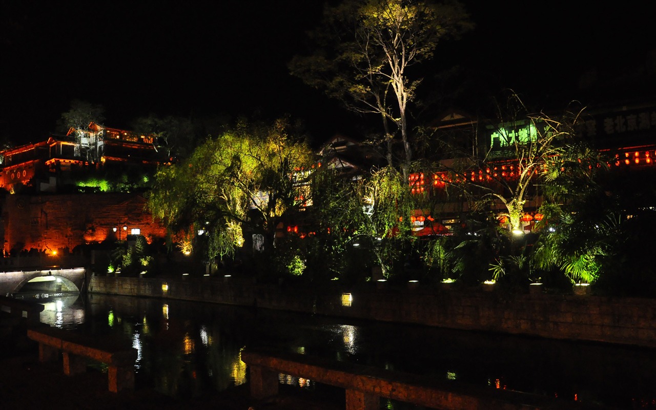 Starobylé město Lijiang Night (Staré Hong OK práce) #17 - 1280x800