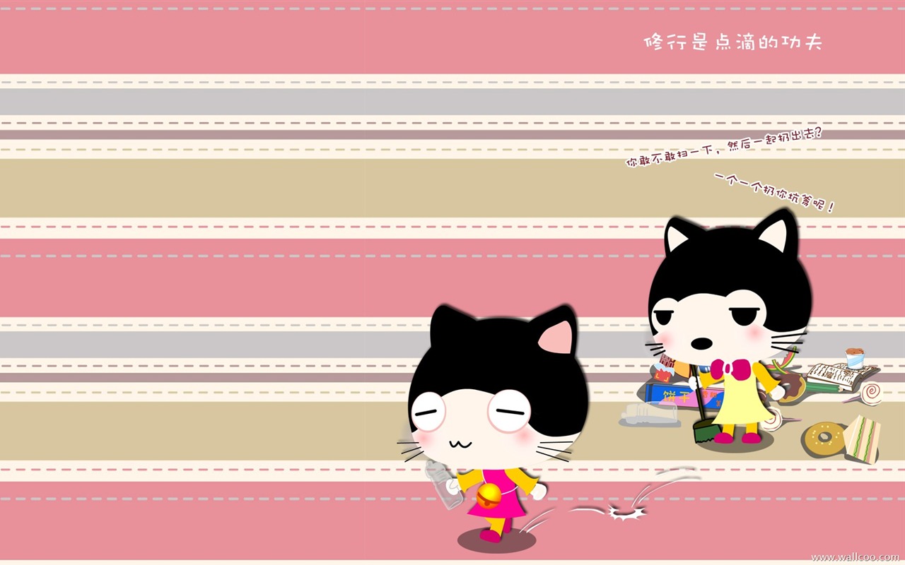 아기 고양이 만화 배경 화면 (3) #16 - 1280x800