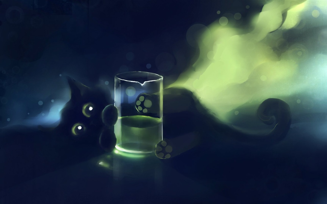 Apofiss 작은 검은 고양이 벽지 수채화 삽화 #3 - 1280x800