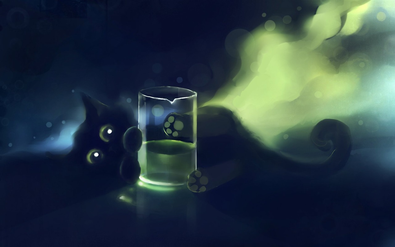 Apofiss水彩插畫 小黑貓壁紙 #3 - 1280x800
