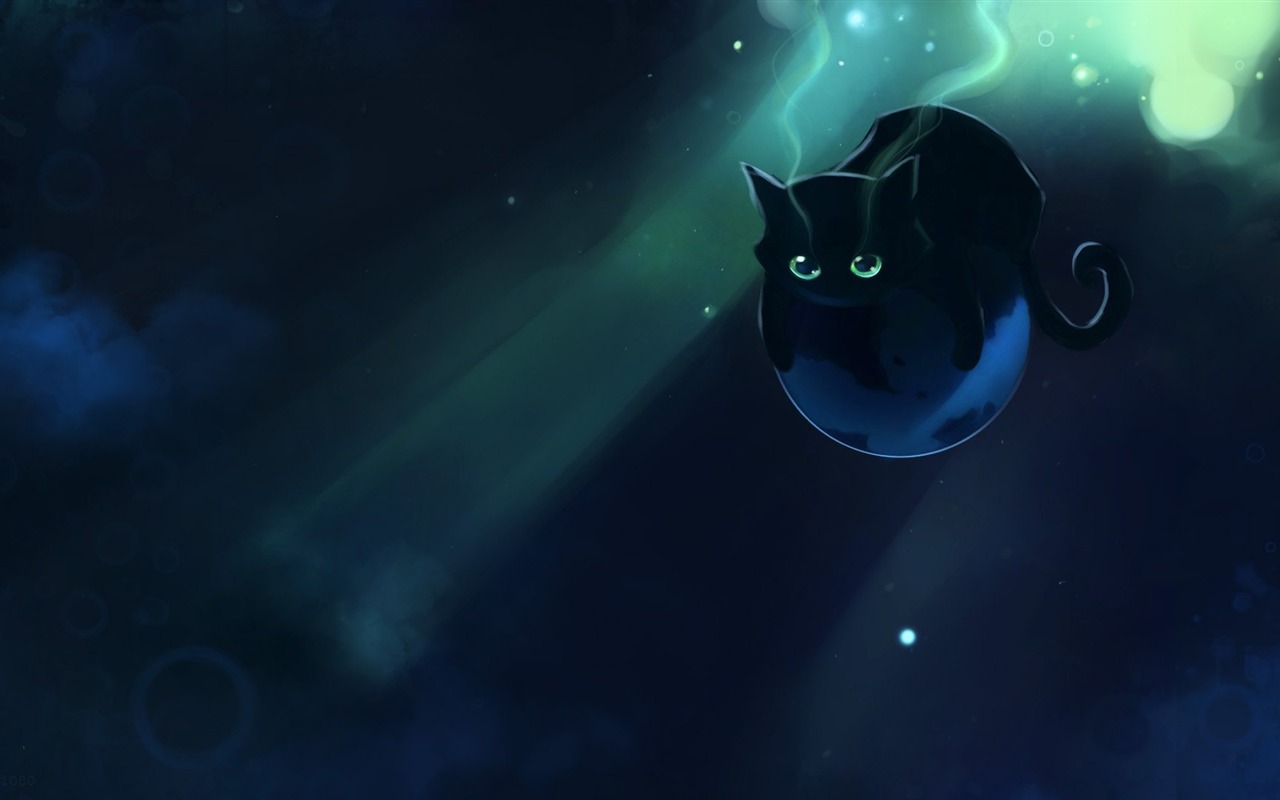 Apofiss 작은 검은 고양이 벽지 수채화 삽화 #4 - 1280x800