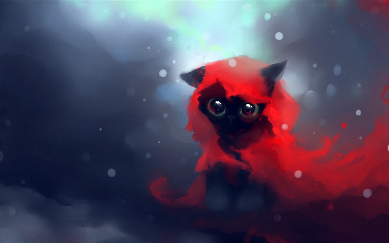 Apofiss 작은 검은 고양이 벽지 수채화 삽화 #8 - 1280x800