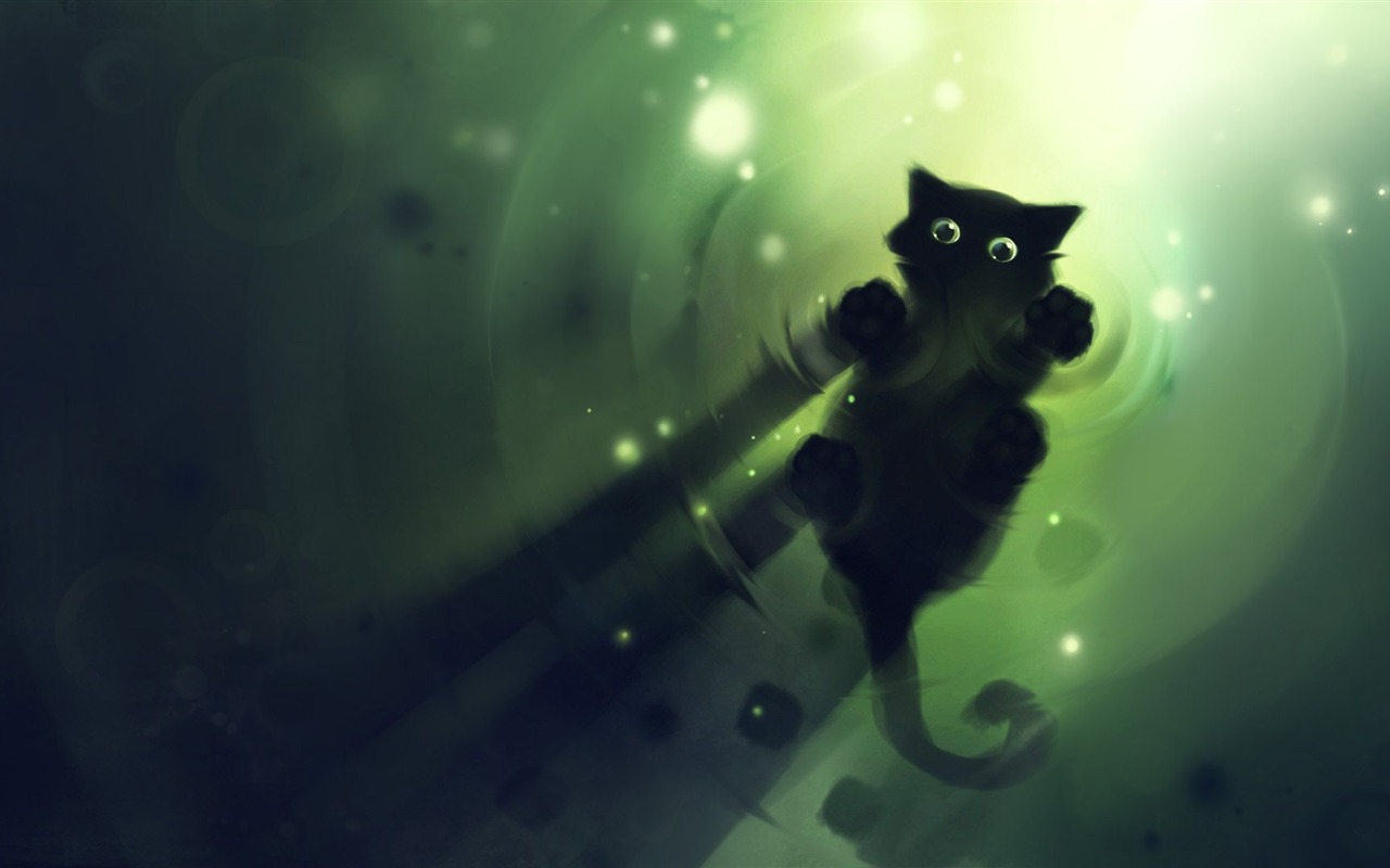 Apofiss 작은 검은 고양이 벽지 수채화 삽화 #9 - 1280x800