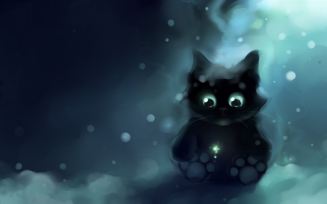 Apofiss水彩插畫 小黑貓壁紙 #18 - 1280x800