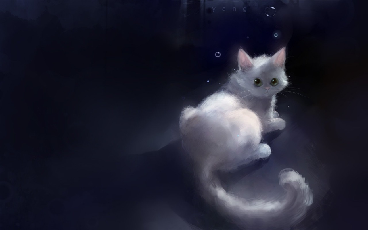 Apofiss 작은 검은 고양이 벽지 수채화 삽화 #20 - 1280x800