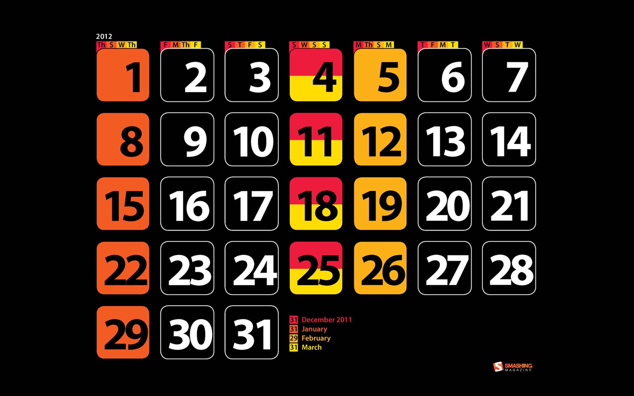 2012年1月 月曆壁紙 #11 - 1280x800