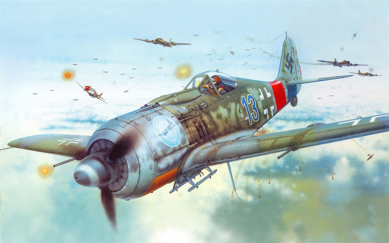 空中飛行的軍用飛機 精美繪畫壁紙 #1 - 1280x800