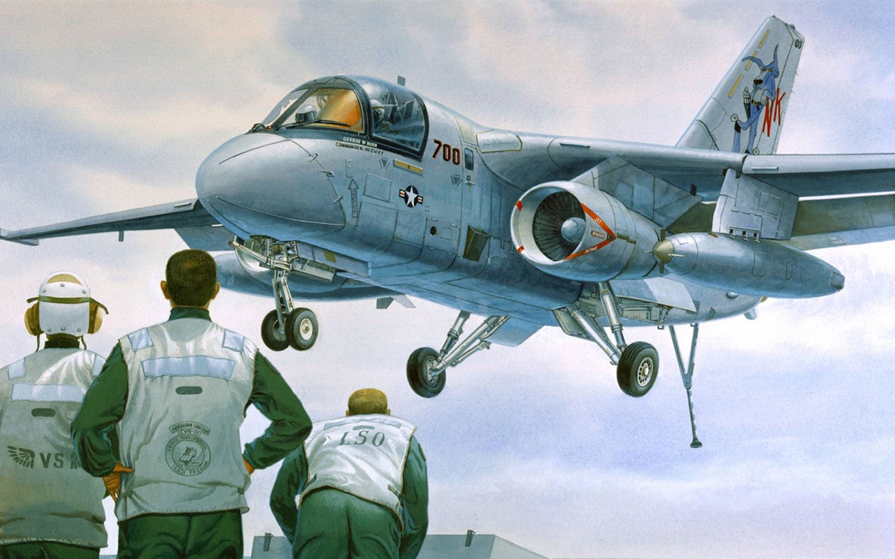 空中飞行的军用飞机 精美绘画壁纸7 - 1280x800