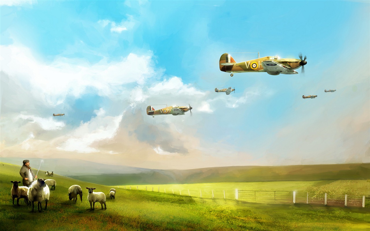 空中飛行的軍用飛機 精美繪畫壁紙 #8 - 1280x800