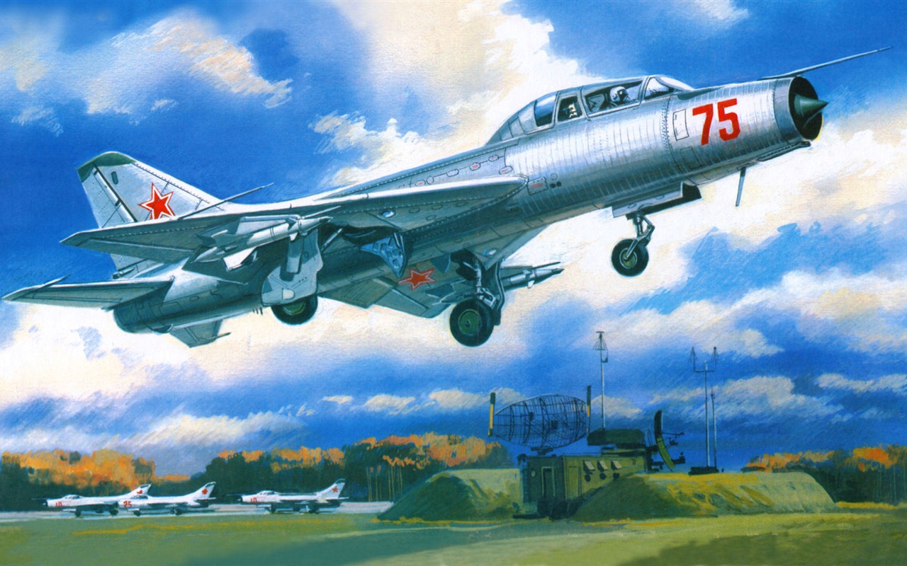 空中飛行的軍用飛機 精美繪畫壁紙 #9 - 1280x800