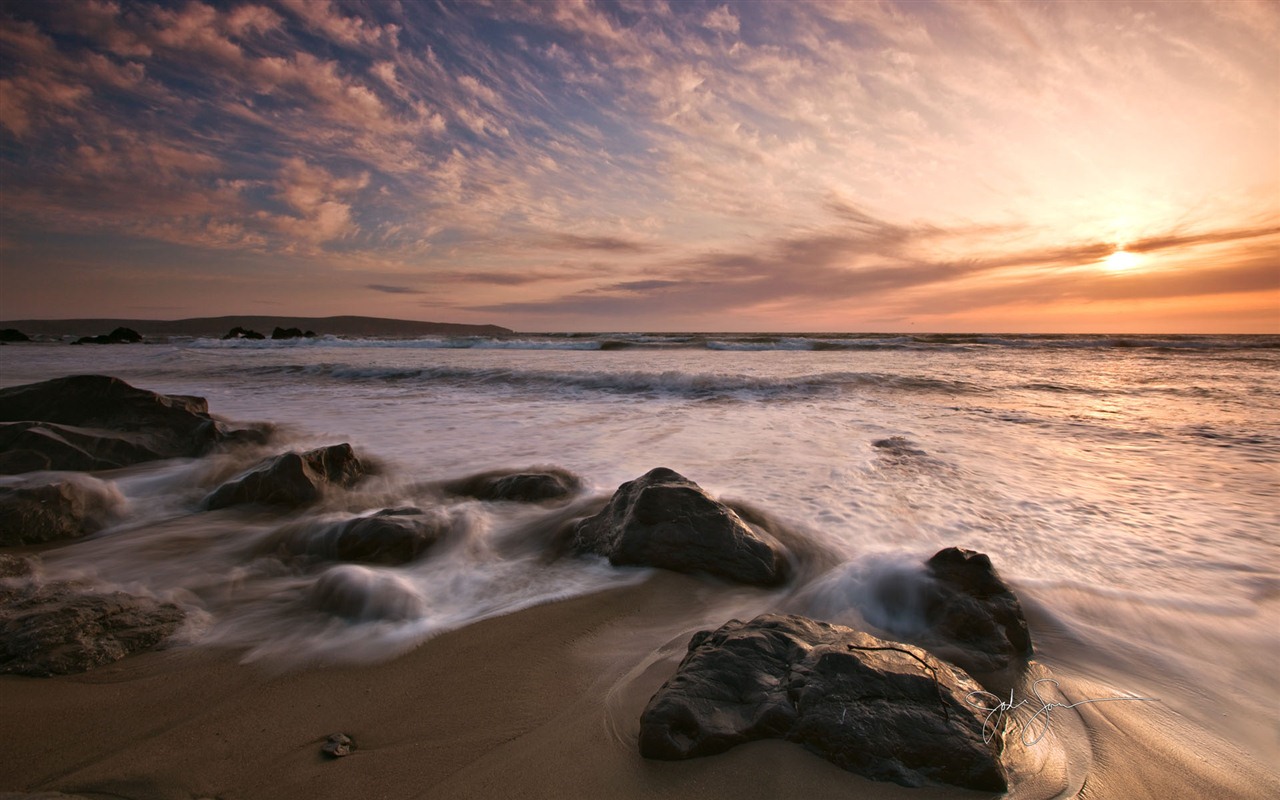 Windows 7 壁紙：海灘的日落日出 #1 - 1280x800