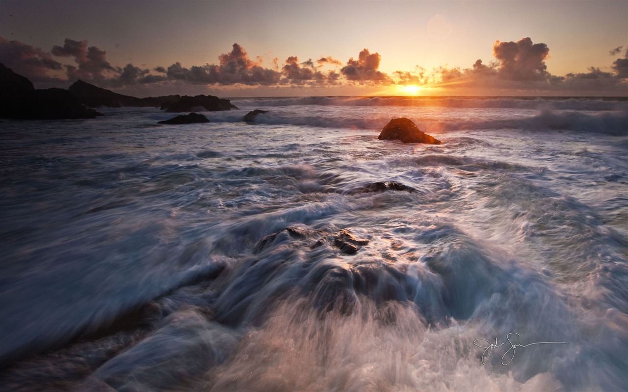 Windows 7 壁紙：海灘的日落日出 #4 - 1280x800