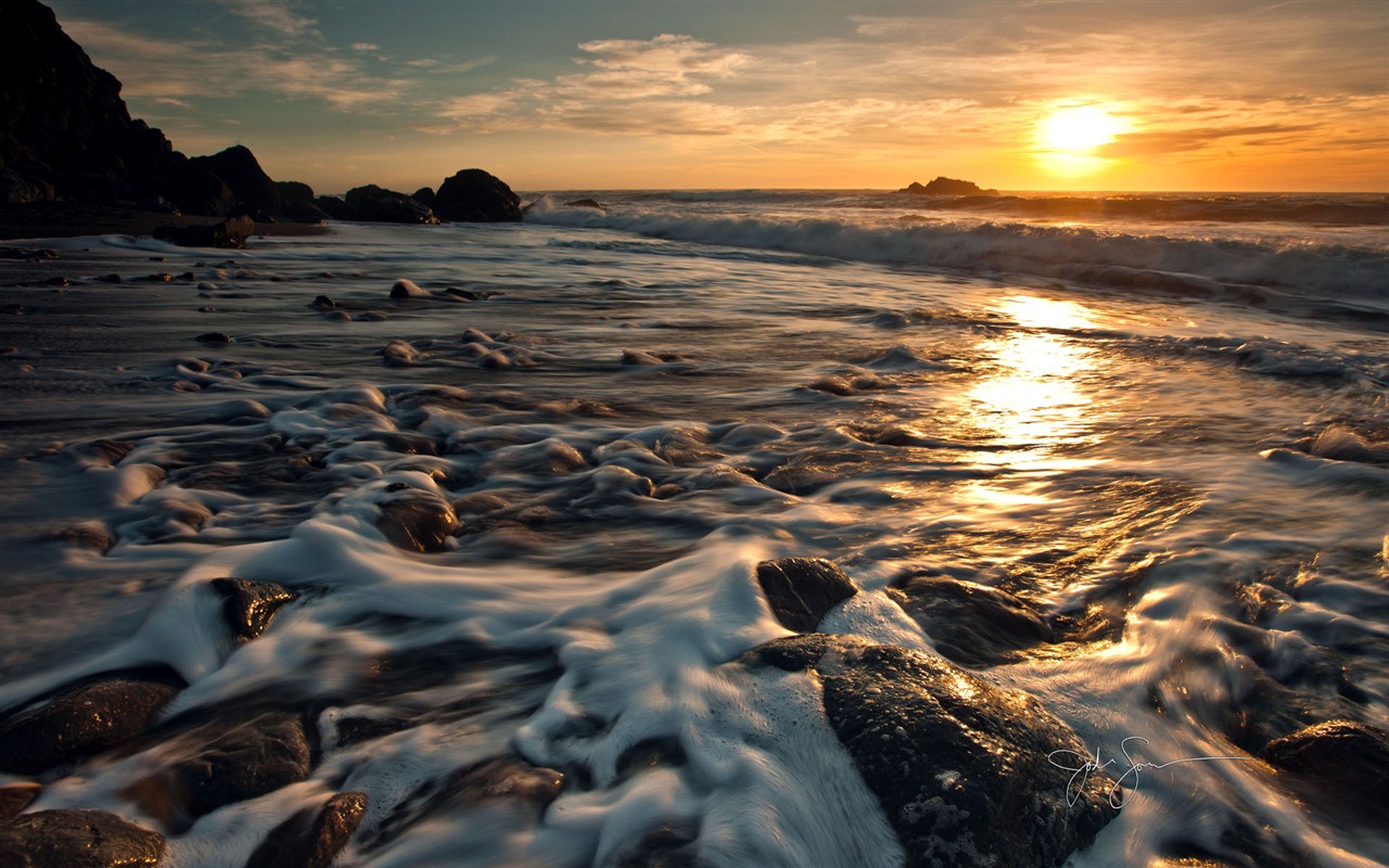 Windows 7 壁紙：海灘的日落日出 #10 - 1280x800