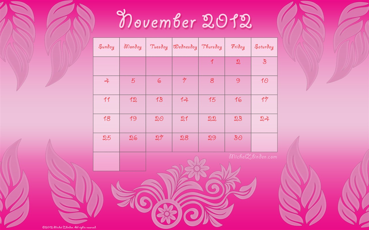 November 2012 Kalender Wallpaper (1) #3 - 1280x800