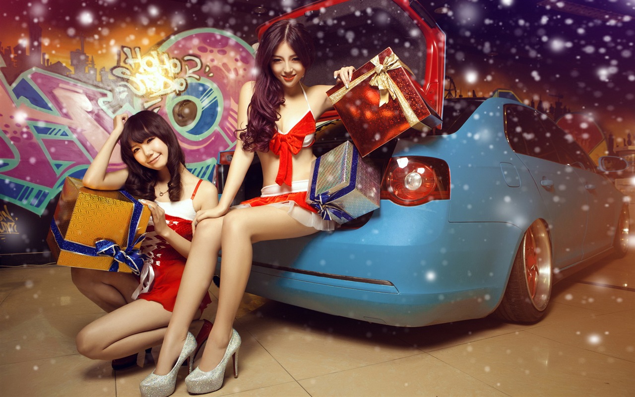 New Year festive red dress beautiful car models HD wallpapers #8 - 1280x800