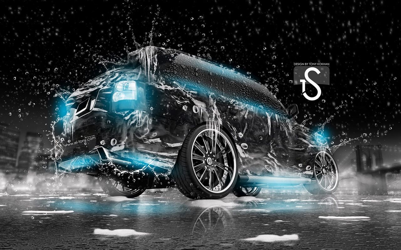 Water drops splash, beautiful car creative design wallpaper #7 - 1280x800