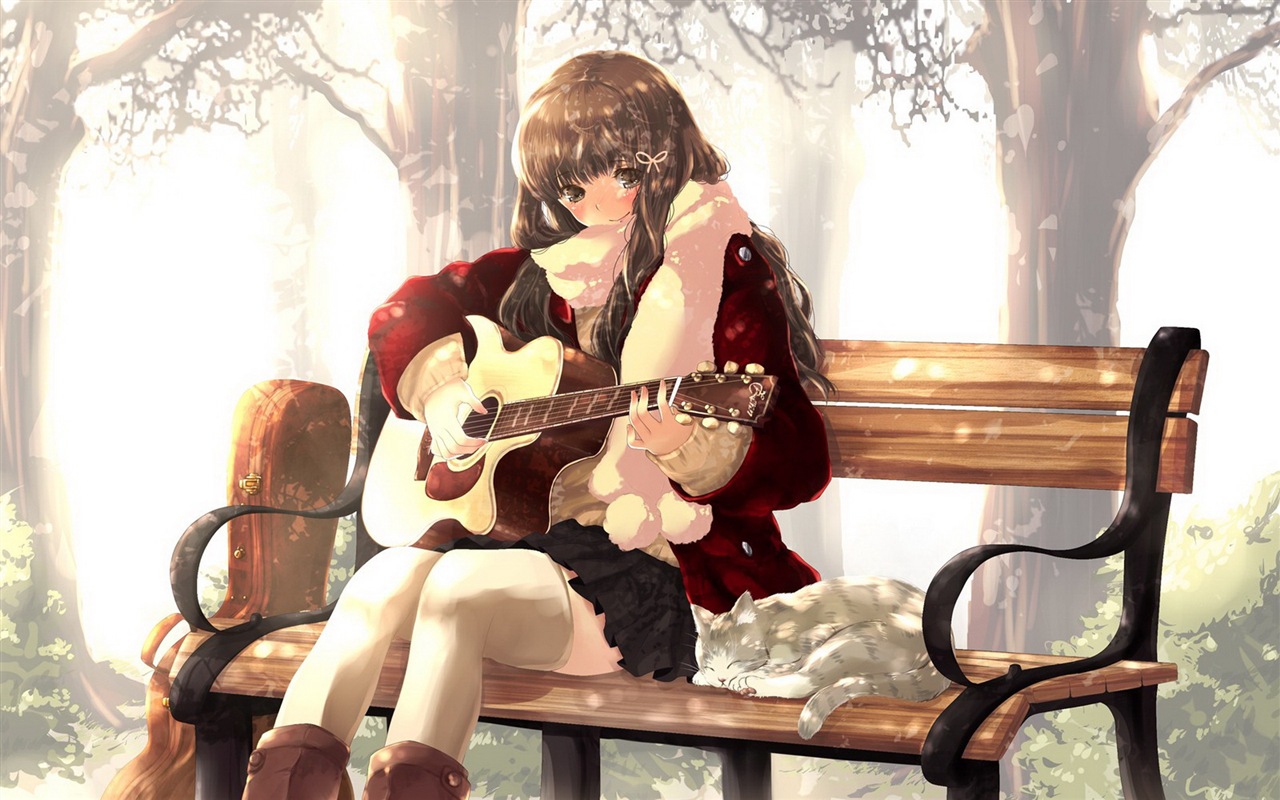 Hudební kytara Anime girl HD tapety na plochu #5 - 1280x800