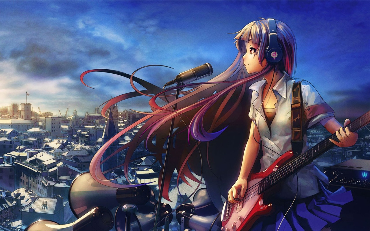 Hudební kytara Anime girl HD tapety na plochu #20 - 1280x800