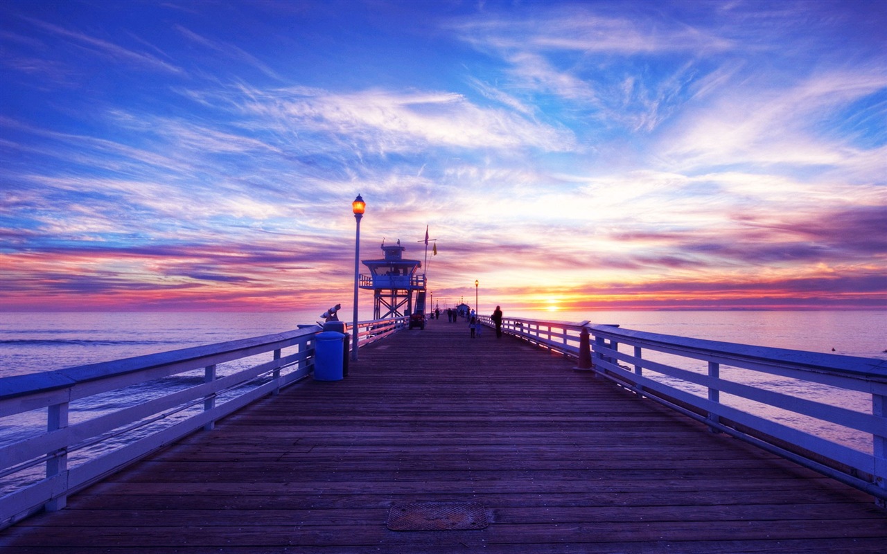 Costa del muelle al atardecer paisaje HD wallpaper #1 - 1280x800