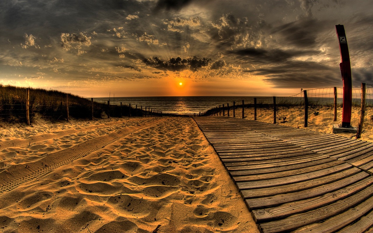 Costa del muelle al atardecer paisaje HD wallpaper #5 - 1280x800