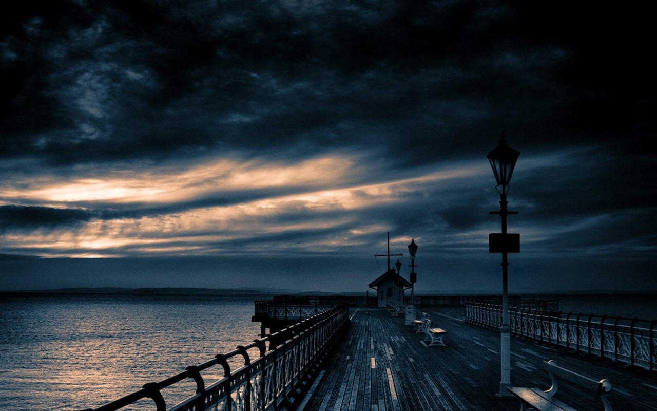 Coast Pier in der Dämmerung Landschaft HD Wallpaper #6 - 1280x800