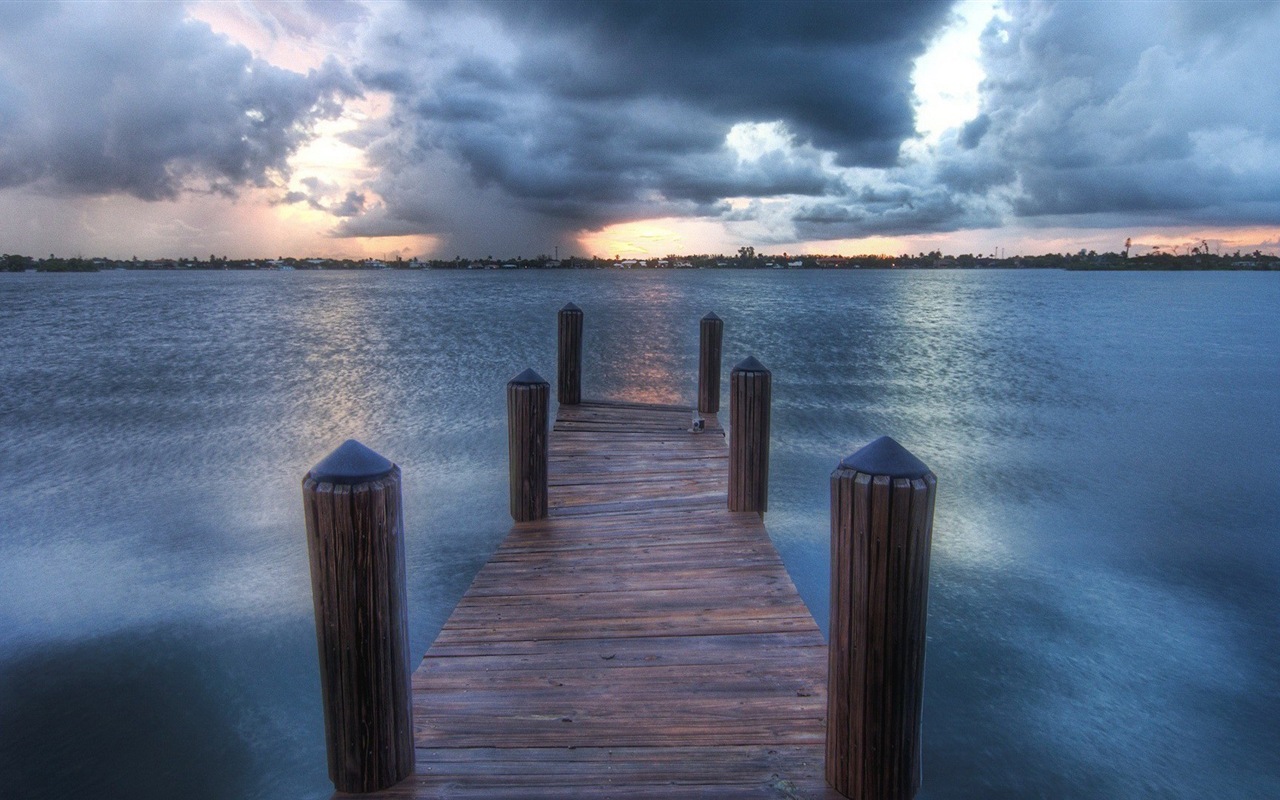 Costa del muelle al atardecer paisaje HD wallpaper #7 - 1280x800