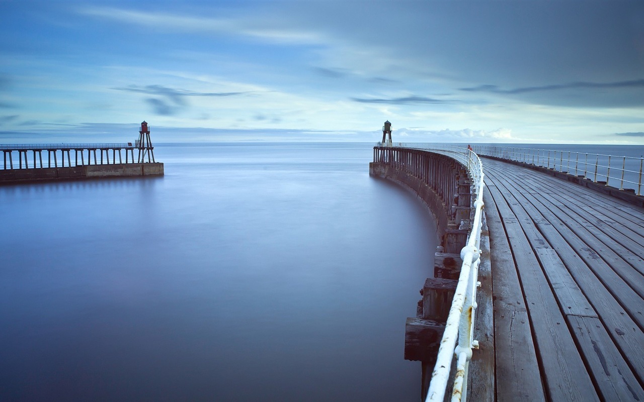 Costa del muelle al atardecer paisaje HD wallpaper #11 - 1280x800