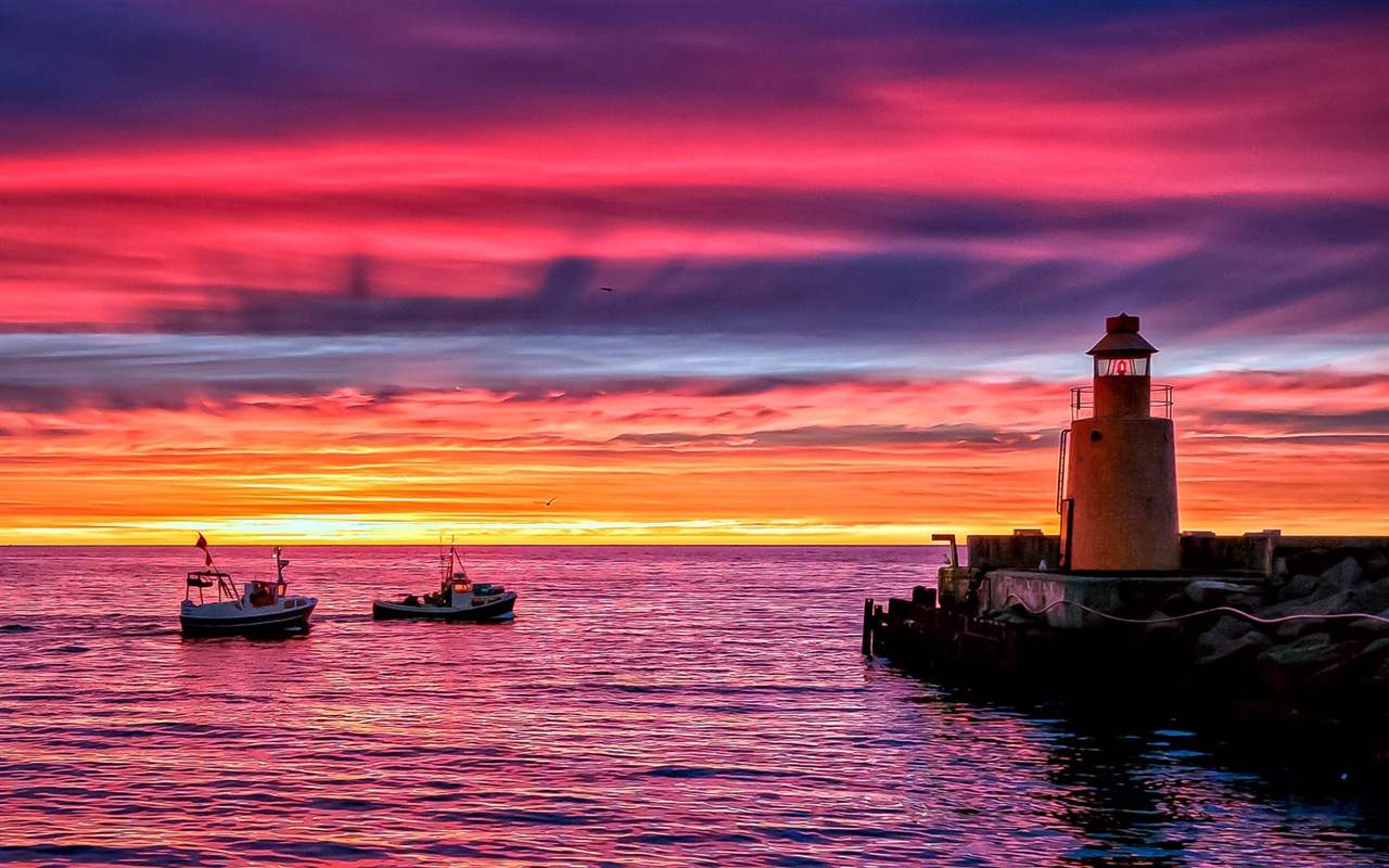 Costa del muelle al atardecer paisaje HD wallpaper #13 - 1280x800