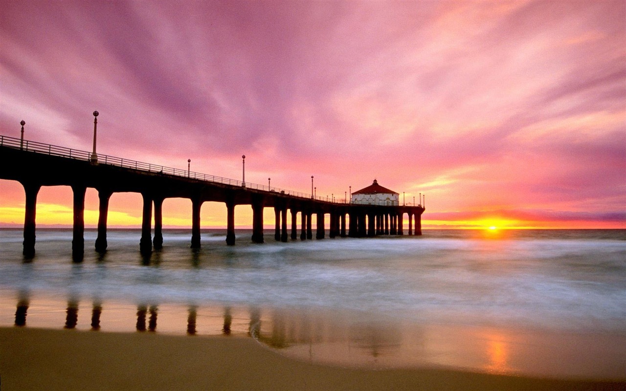 Costa del muelle al atardecer paisaje HD wallpaper #14 - 1280x800