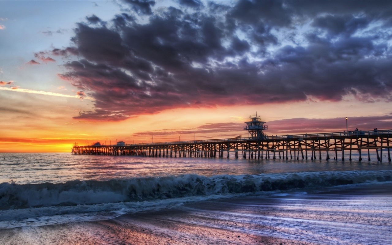 Costa del muelle al atardecer paisaje HD wallpaper #16 - 1280x800