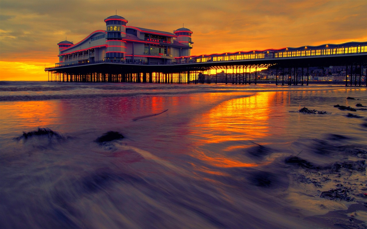 Costa del muelle al atardecer paisaje HD wallpaper #18 - 1280x800