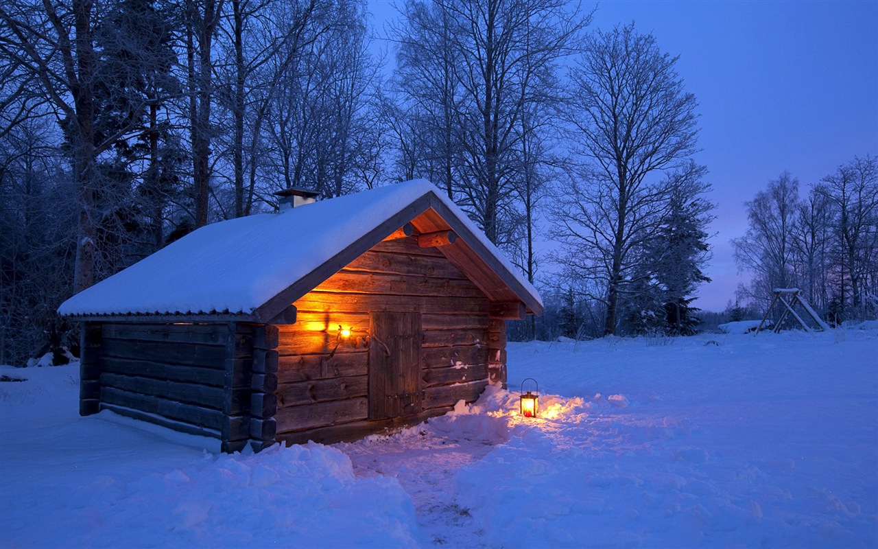 Windows 8 主題高清壁紙：冬季雪的夜景 #5 - 1280x800