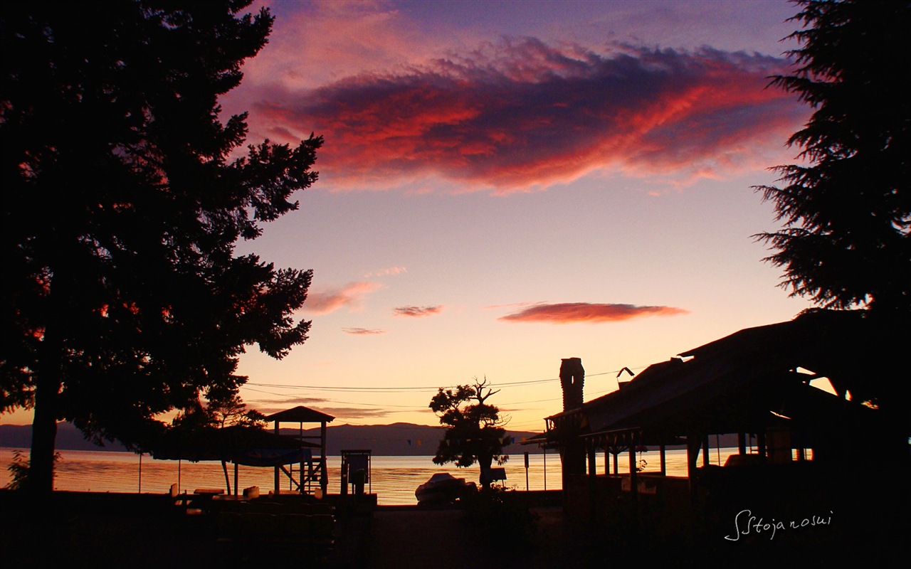 日落之后，奥赫里德湖，Windows 8 主题高清壁纸11 - 1280x800